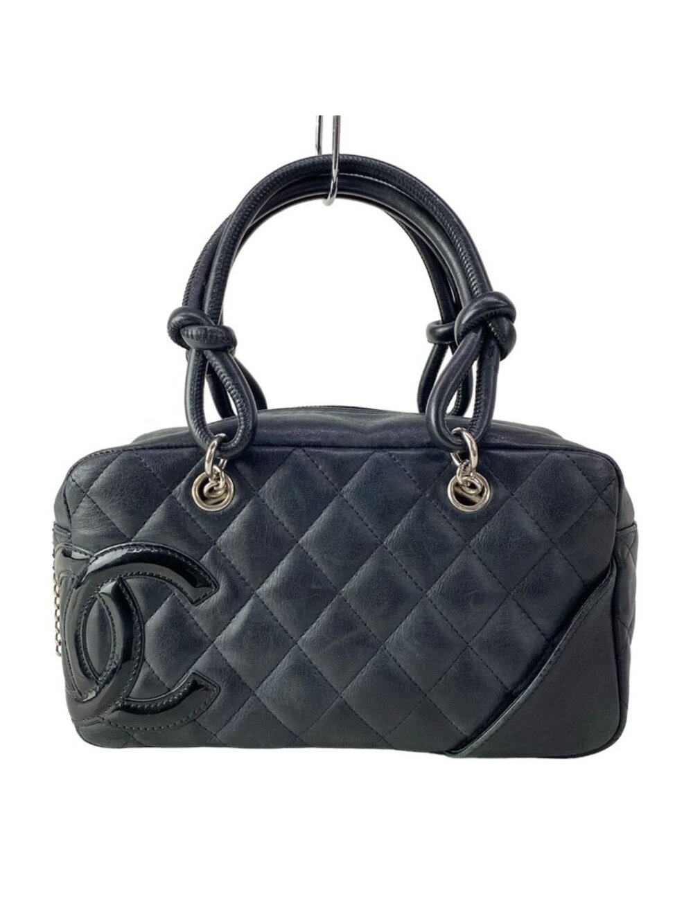 Chanel Cambon Line Mini Bowling Bag Black Silver Leather Lambskin